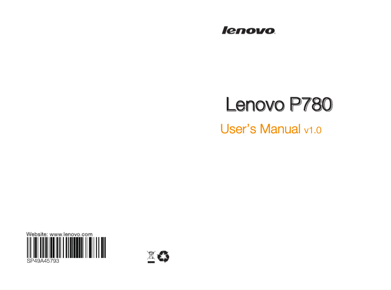 Page 1 de la notice Manuel utilisateur Lenovo P780