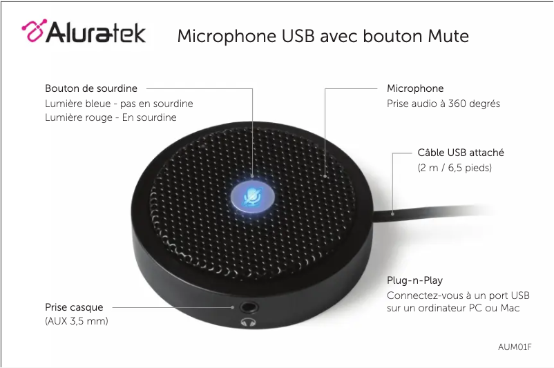 Page 1 de la notice Manuel utilisateur Aluratek AUM01F