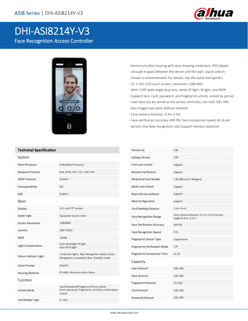 Page 1 de la notice Fiche technique Dahua Technology ASI8214Y-V3