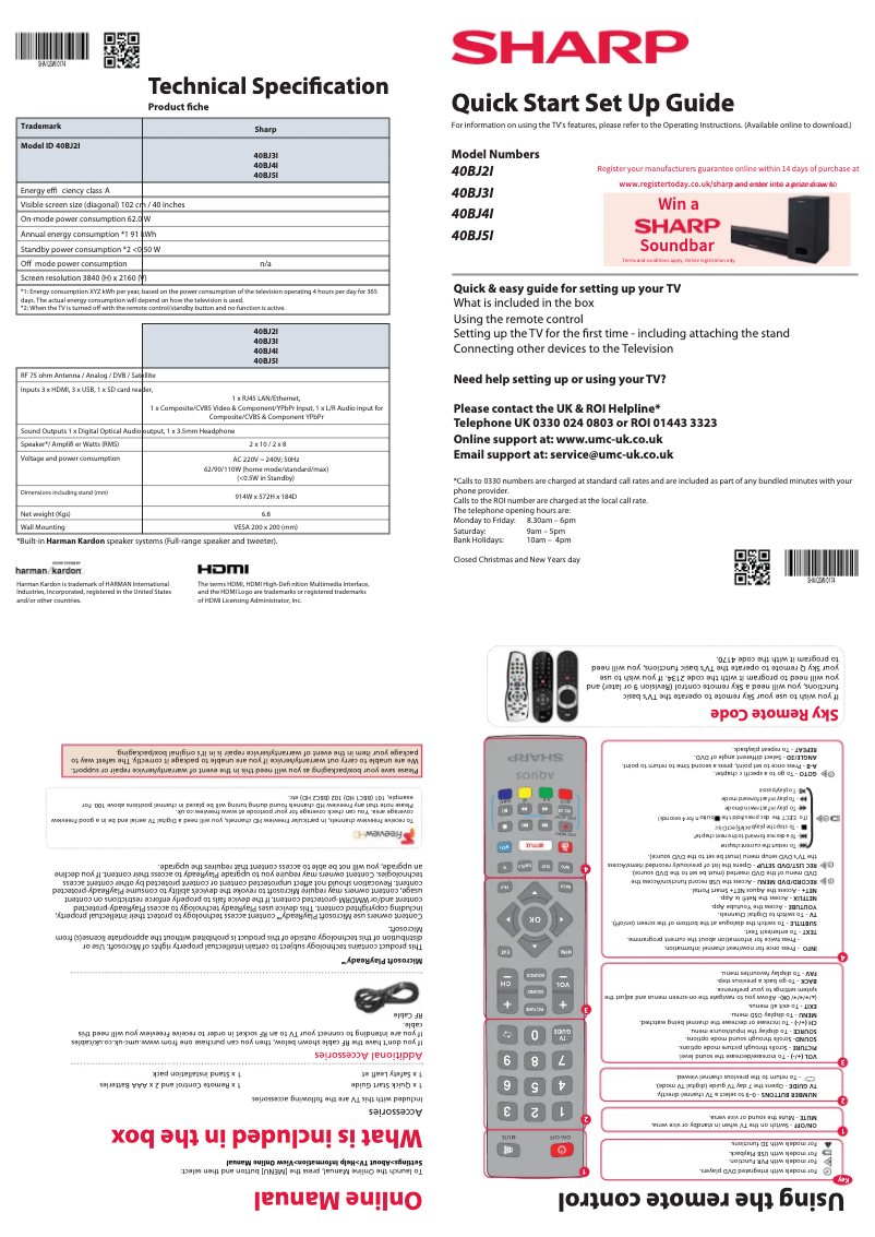 Page n°1 - Guide de démarrage rapide Sharp 40BJ3I