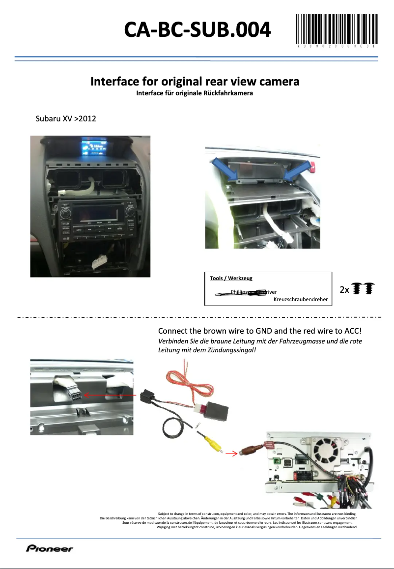 Page n°1 - Manuel utilisateur Pioneer CA-BC-SUB.004