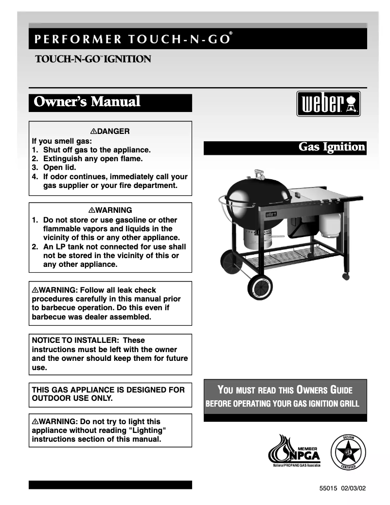 Page 1 de la notice Manuel utilisateur Weber Performer Touch-n-Go
