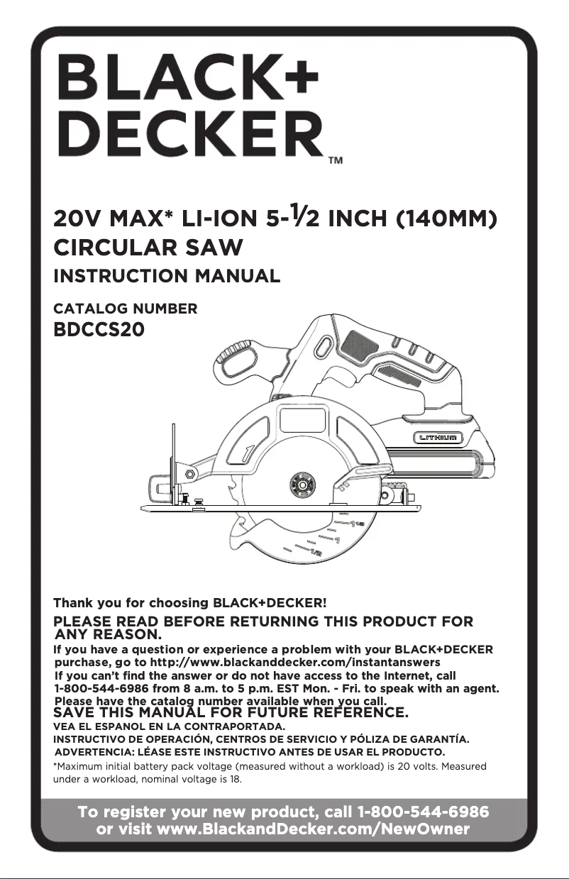 Page 1 de la notice Manuel utilisateur Black & Decker BDCCS20