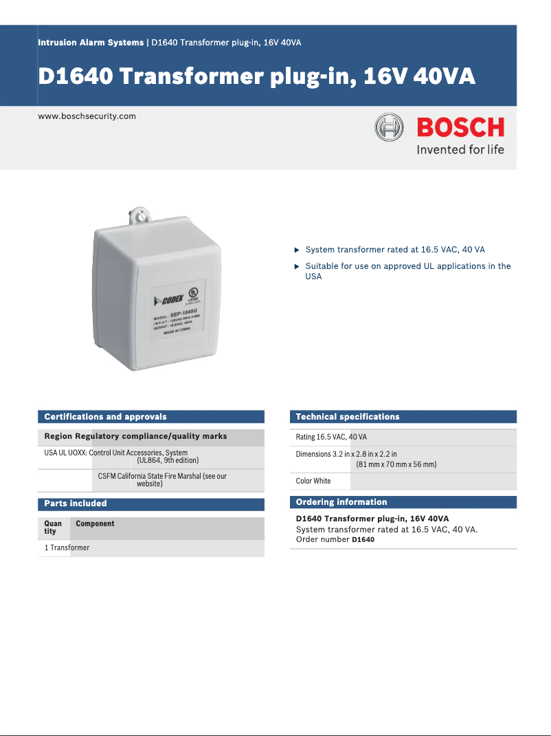 Page 1 de la notice Manuel utilisateur Bosch D1640