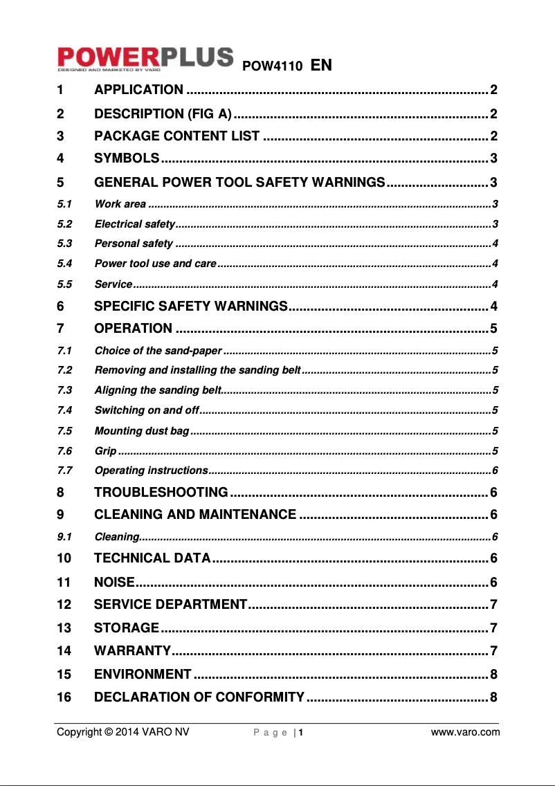 Page n°1 - Manuel utilisateur PowerPlus POW4110
