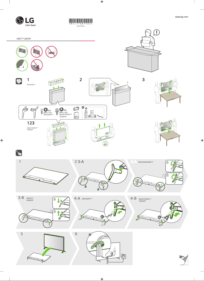 Page 1 de la notice Guide d'installation LG 55UN71006LB