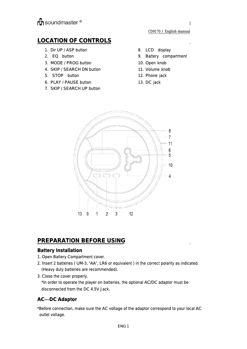 Image de la première page du manuel de l'appareil CD9170
