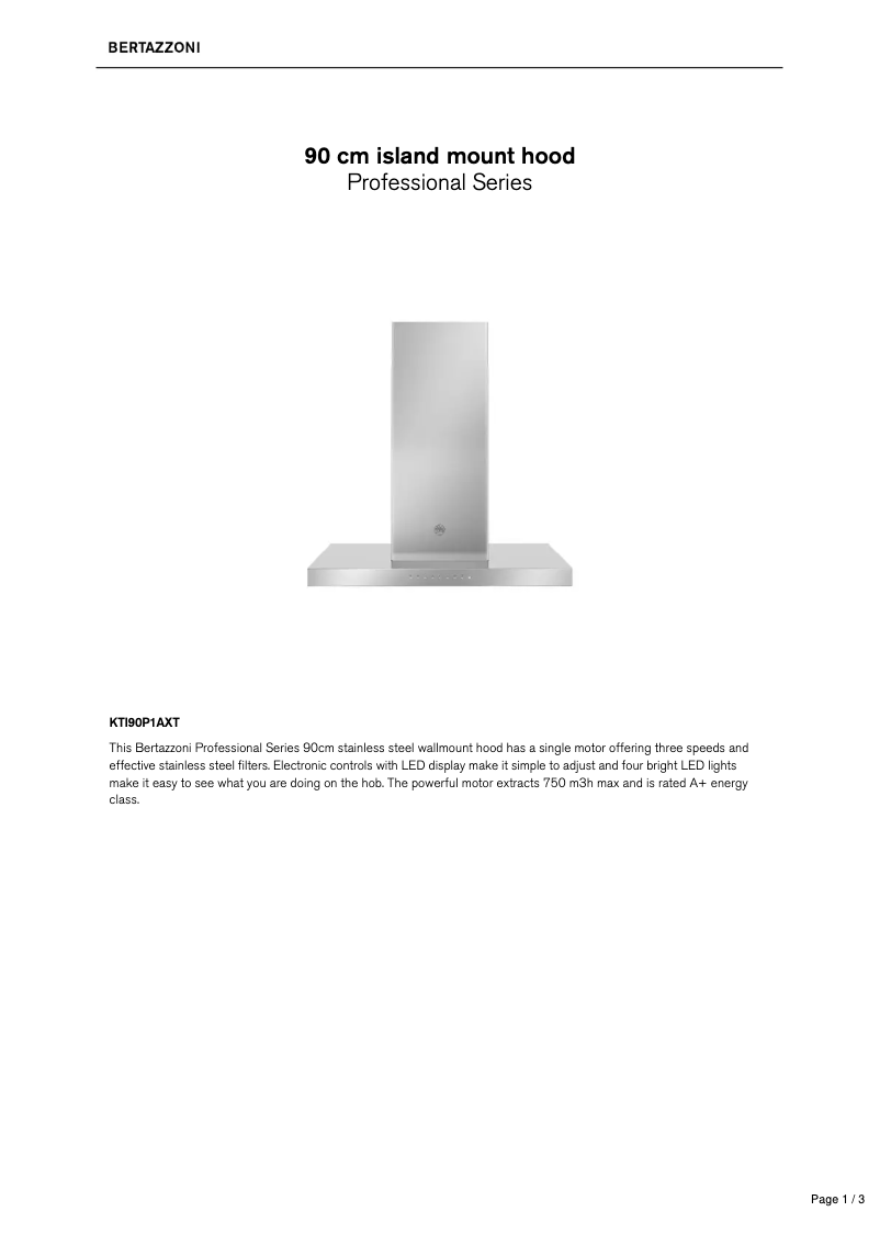 Page 1 de la notice Fiche technique Bertazzoni KTI90P1AXT