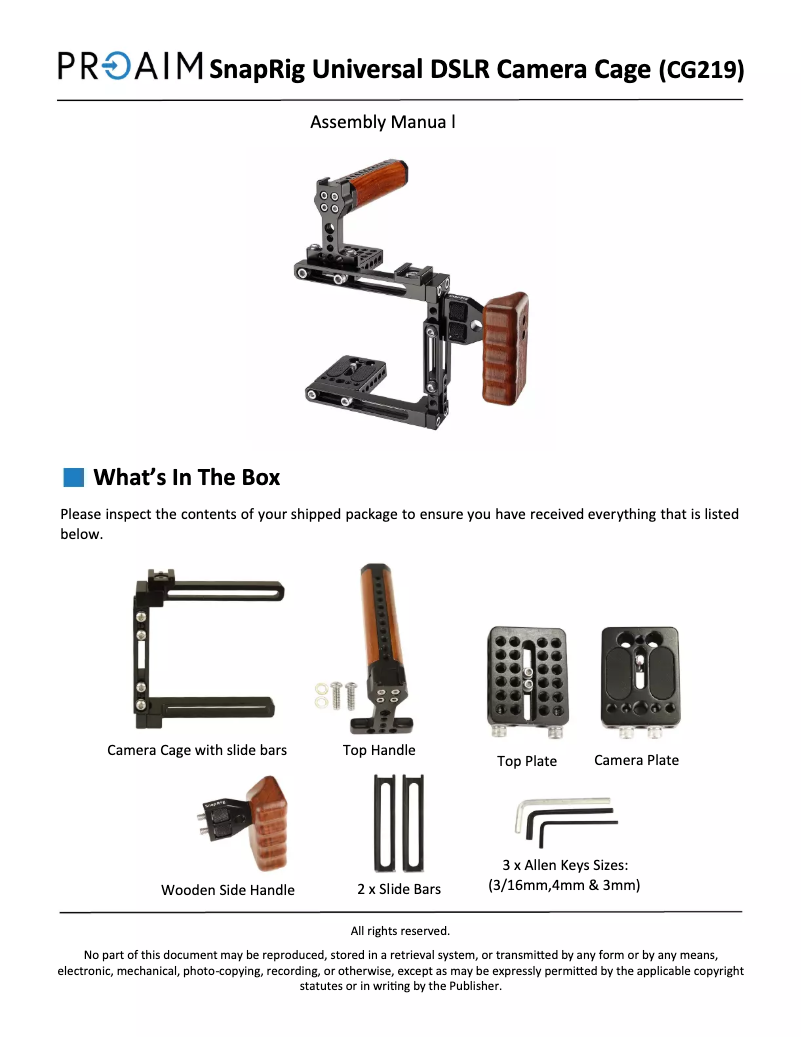 Page 1 de la notice Manuel utilisateur Proaim CG219