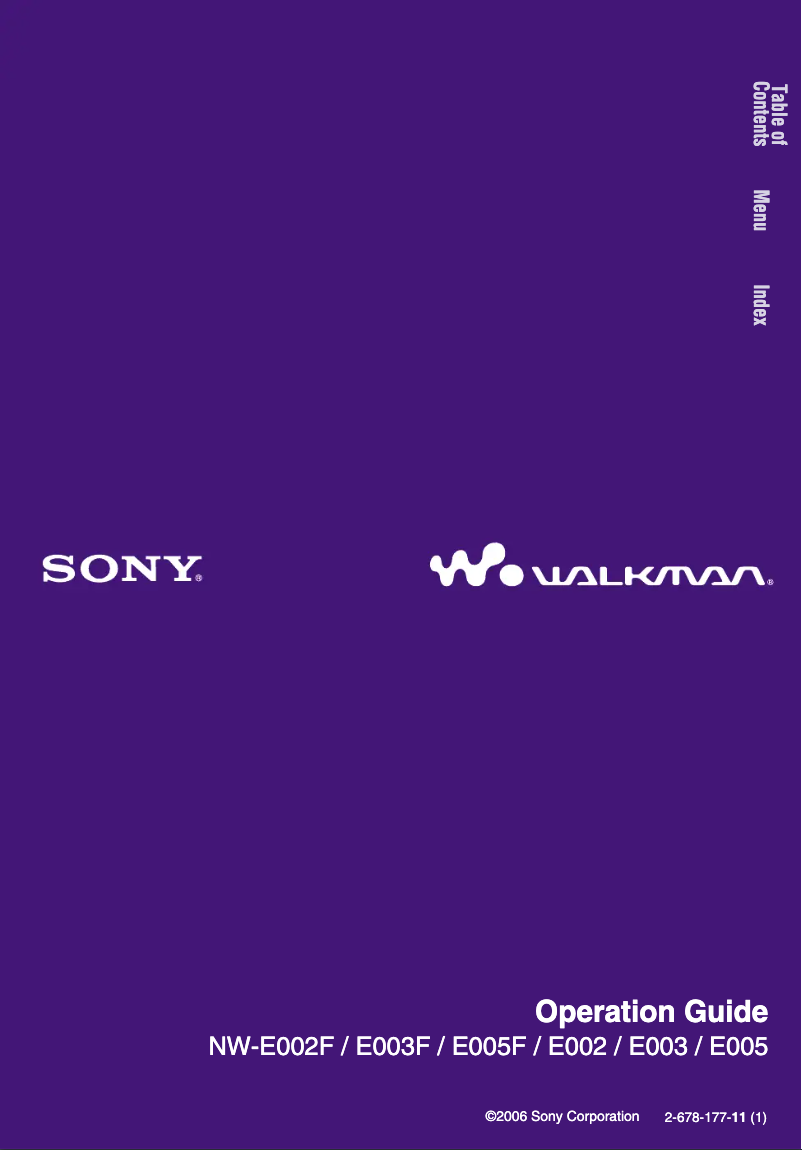 Image de la première page du manuel de l'appareil Walkman NW-E002