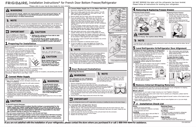 Page n°1 - Guide d'installation Frigidaire FPBS2778UF