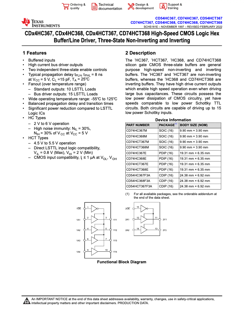 Page 1 de la notice Manuel utilisateur Texas Instruments CD74HCT367E