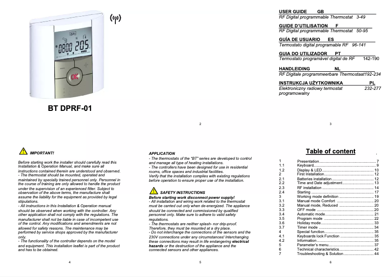 Página 1 del manual Manual de usuario Watts BT DPRF-01