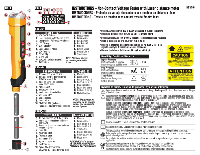 Page 1 de la notice Manuel utilisateur Klein Tools NCVT-6