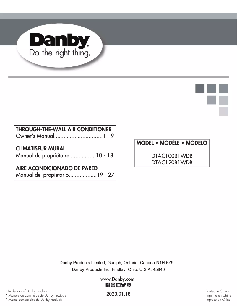 Page 1 de la notice Manuel utilisateur Danby DTAC100B1WDB