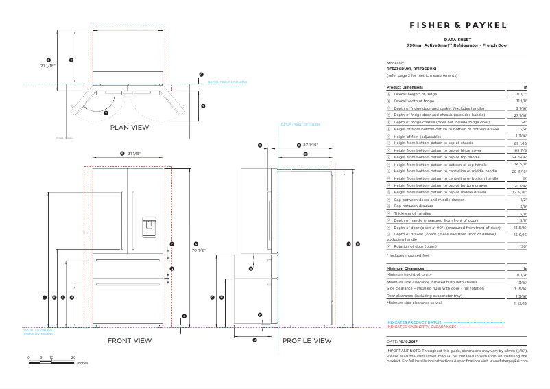 Page n°1 - Fiche technique Fisher & Paykel RF523GDUX1