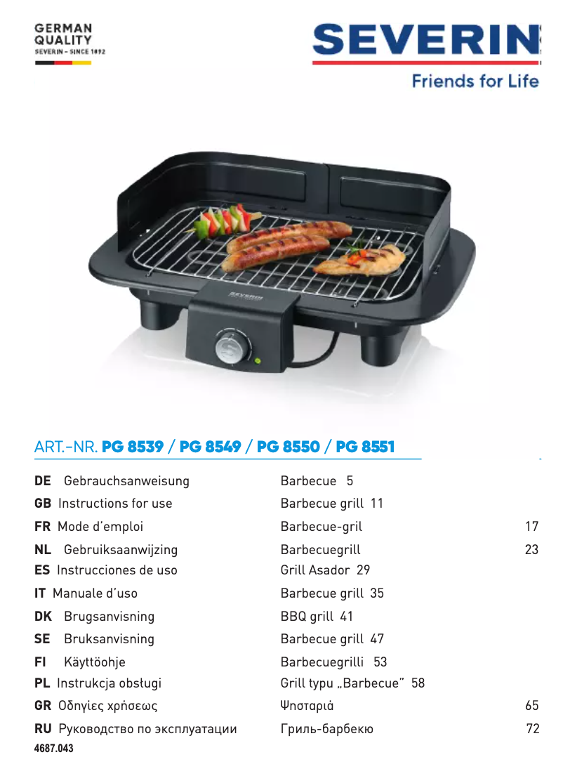 Page 1 de la notice Manuel utilisateur Severin PG 8550