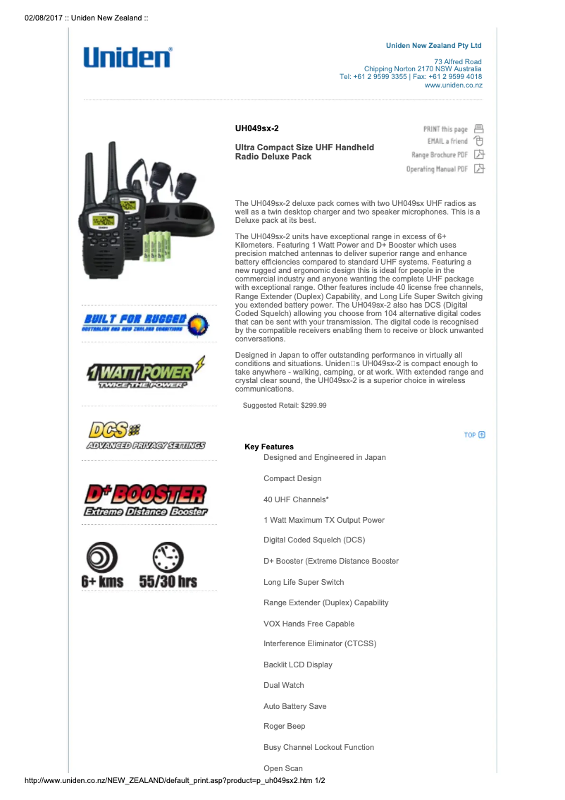 Page n°1 - Manuel utilisateur Uniden UH049SX