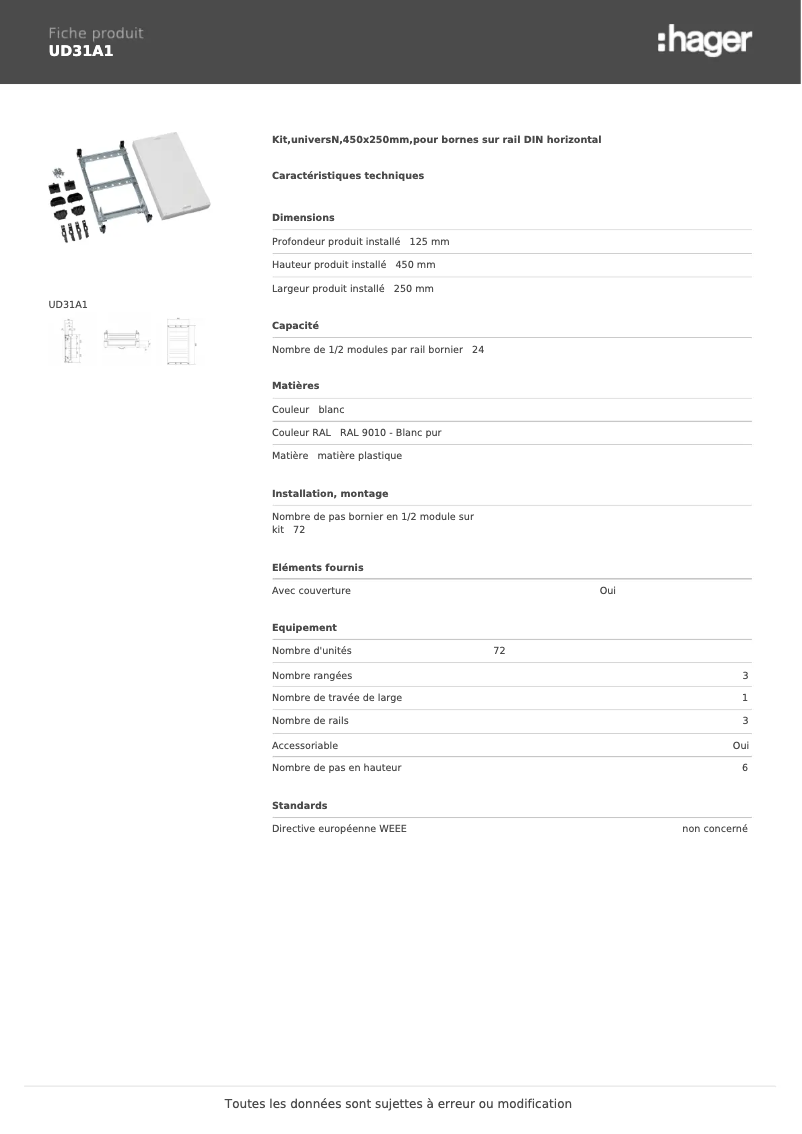 Page n°1 - Manuel utilisateur Hager UD31A1