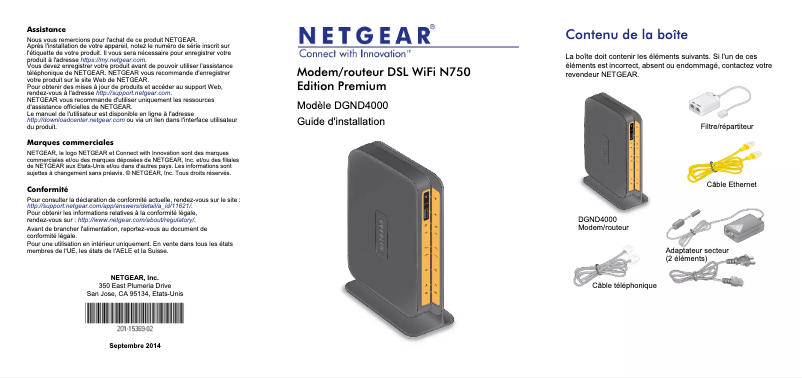 Page 1 de la notice Guide d'installation Netgear DGND4000