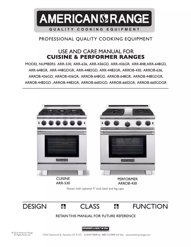 Page n°1 - Manuel utilisateur American Range ARR436GDL