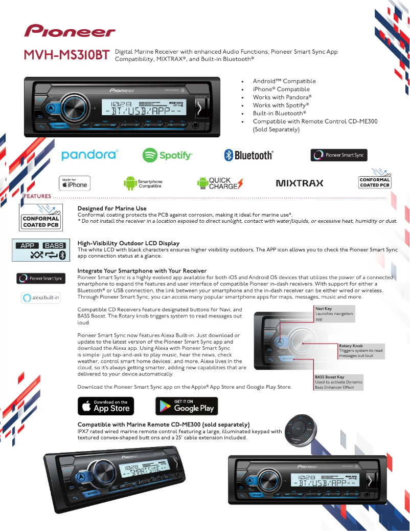 Page 1 de la notice Fiche technique Pioneer MVH-MS310BT