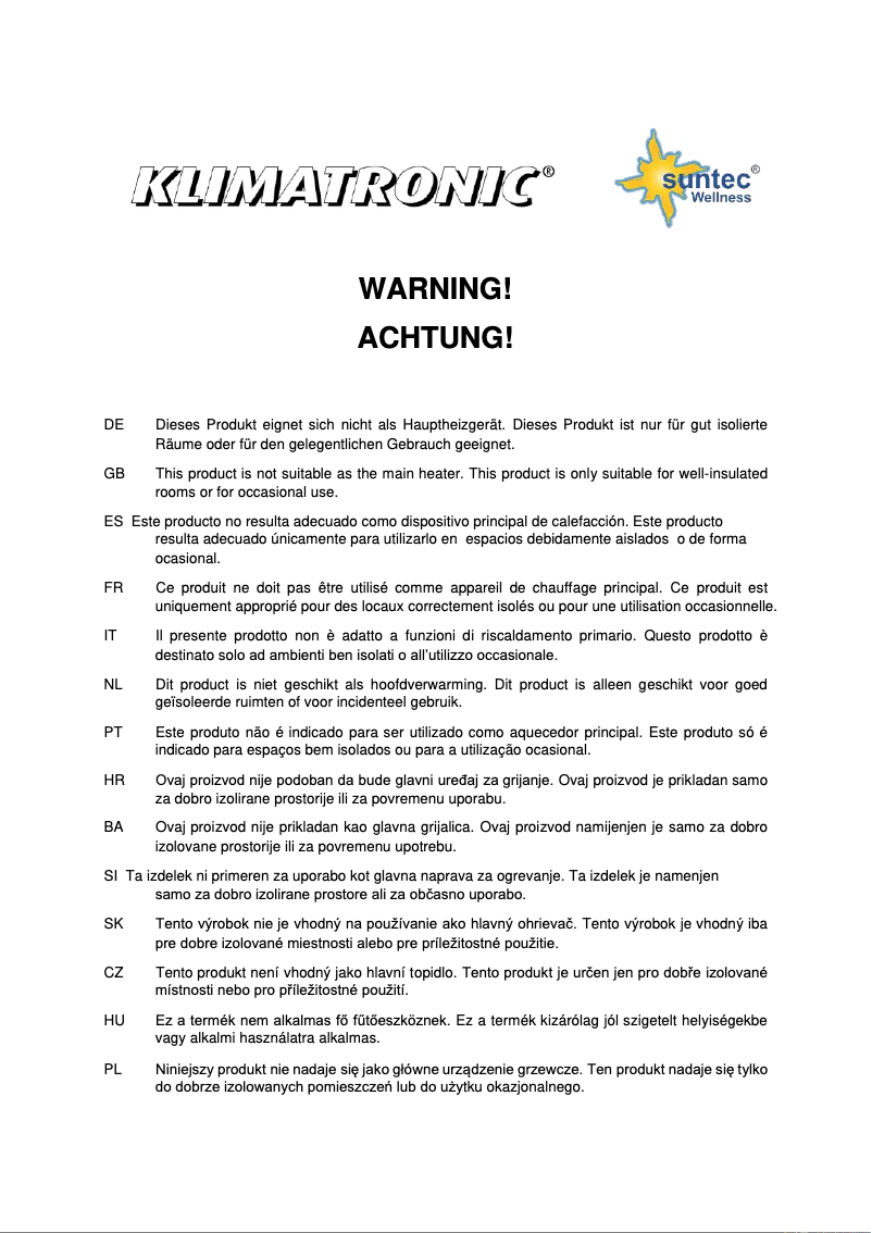 Page 1 de la notice Manuel utilisateur Suntec Heat Safe 2000