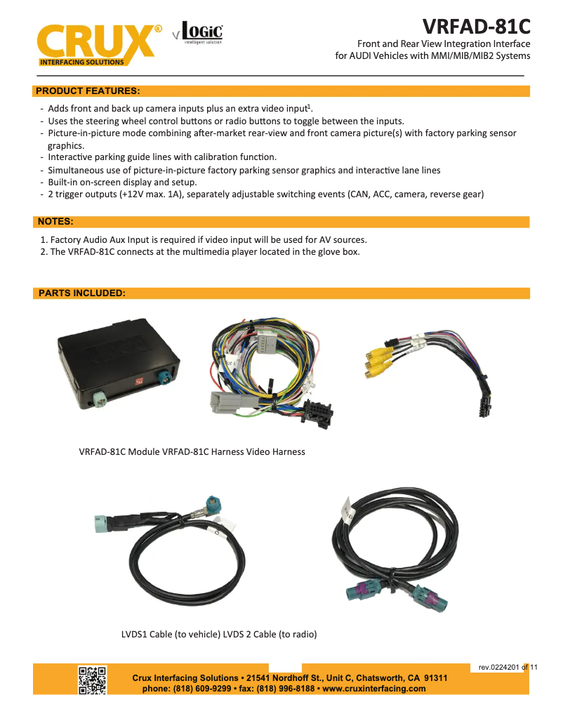 Page 1 de la notice Manuel utilisateur CRUX VRFAD-81C