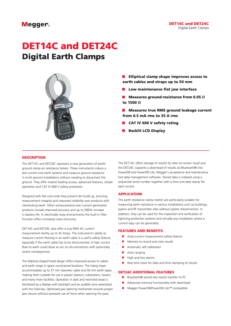 Page 1 de la notice Fiche technique Megger DET24C