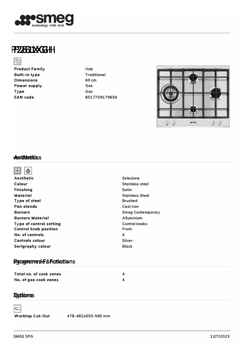 Page n°1 - Fiche technique Smeg P261XGH