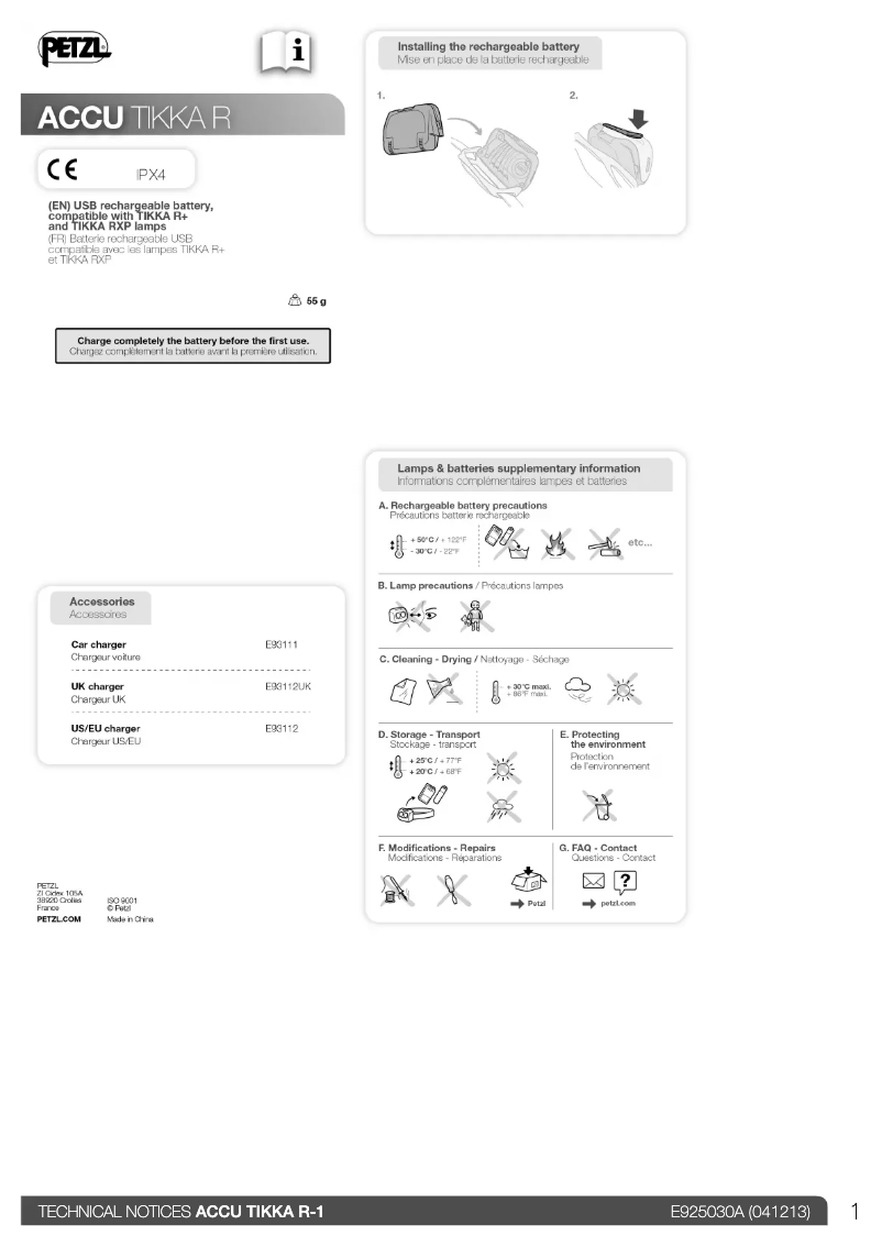Page 1 de la notice Manuel utilisateur Petzl E92200
