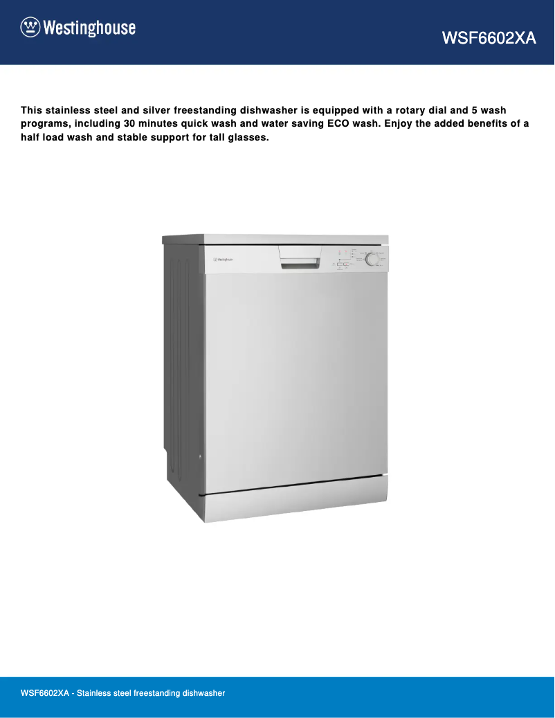 Página 1 del manual Ficha técnica Westinghouse WSF6602XA
