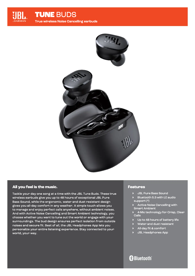 Page 1 de la notice Fiche technique JBL Tune Buds