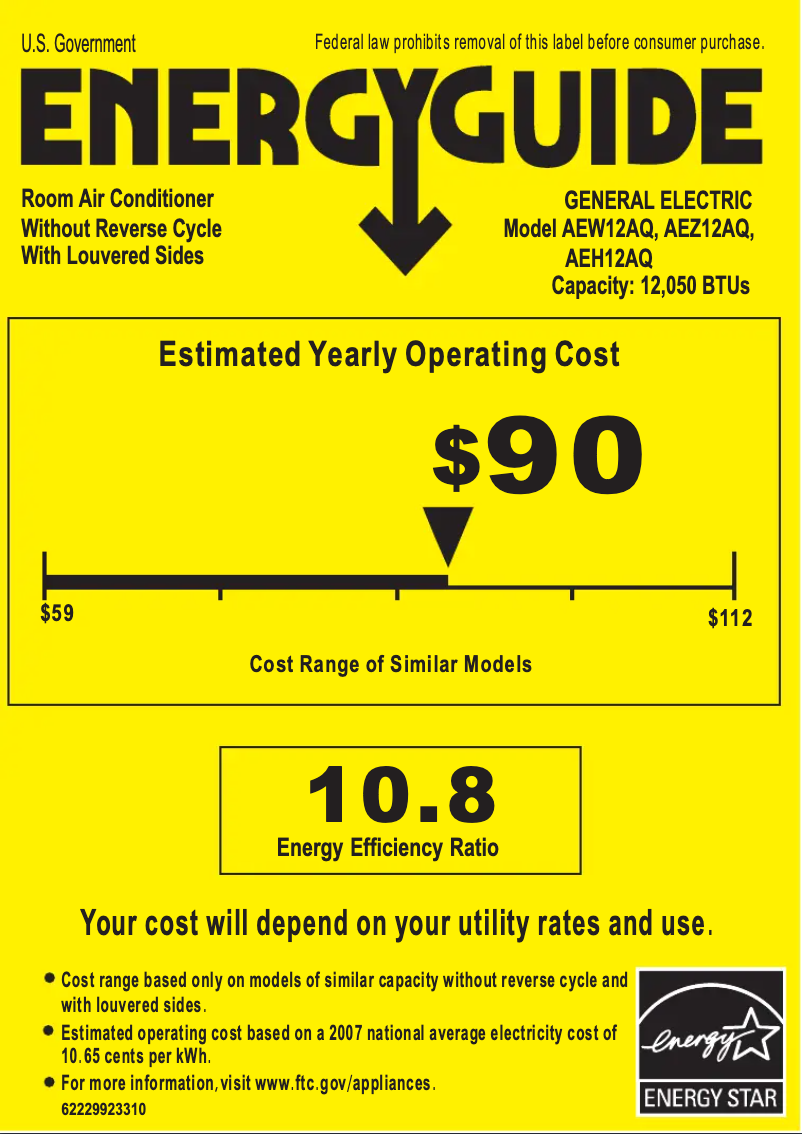 Page n°1 - Label énergétique GE AEH12AQ