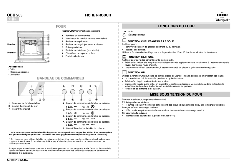 Page 1 de la notice Manuel utilisateur Whirlpool OBU 205