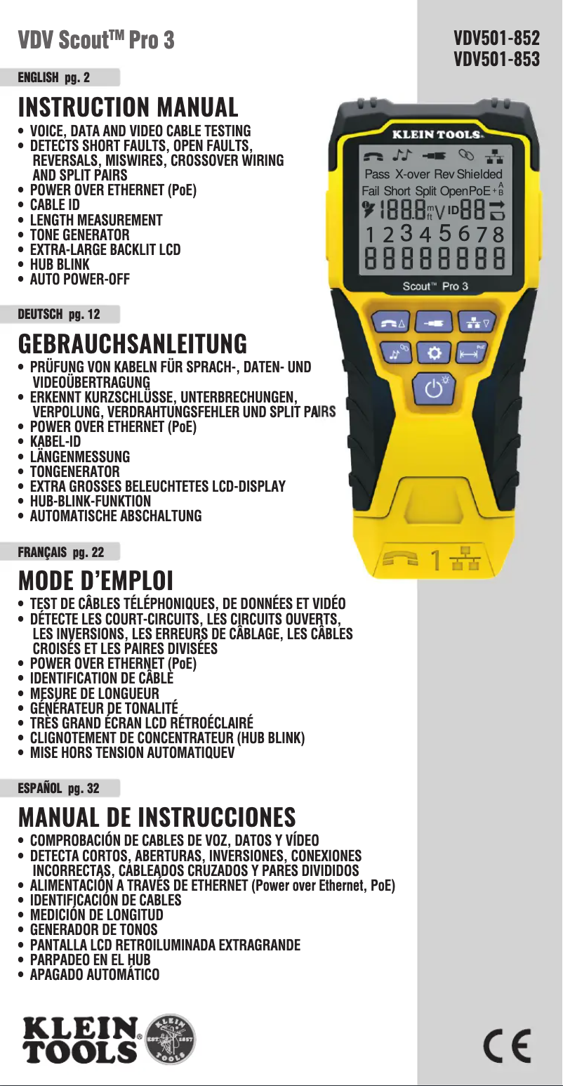 Page 1 de la notice Manuel utilisateur Klein Tools VDV501-853