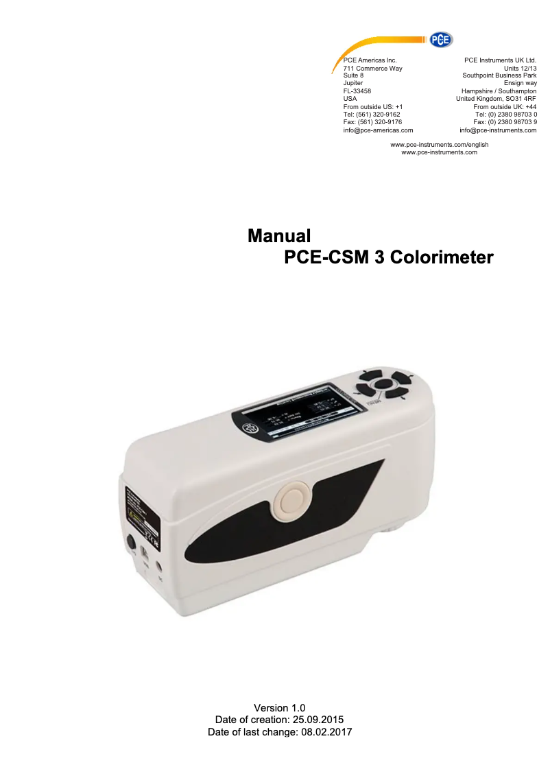 Page n°1 - Manuel utilisateur PCE Instruments PCE-CSM 3