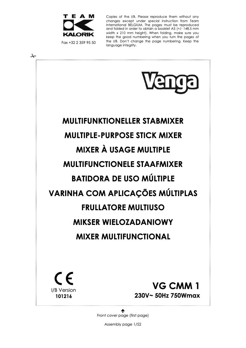 Page n°1 - Manuel utilisateur Venga VG CMM 1