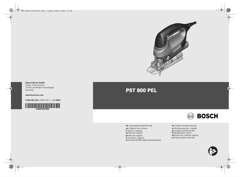 Page 1 de la notice Manuel utilisateur Bosch PST 800 PEL