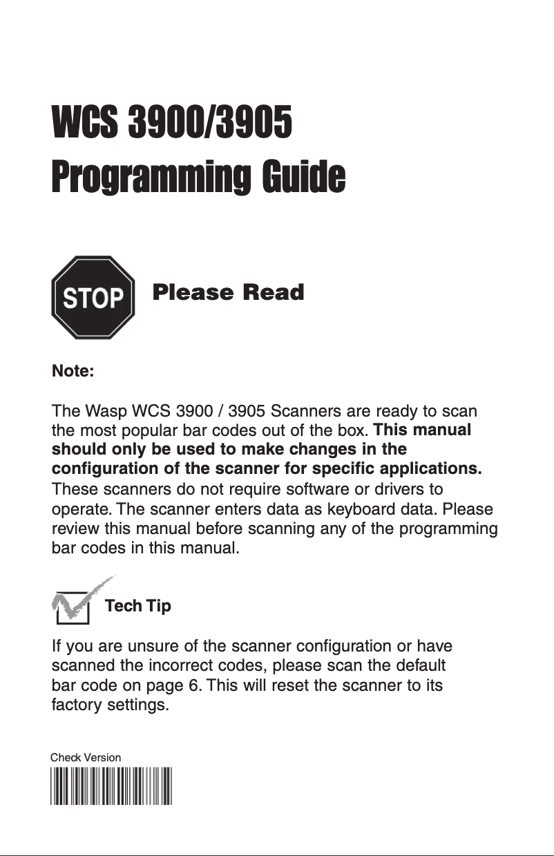 Page 1 de la notice Manuel utilisateur Wasp WCS3900