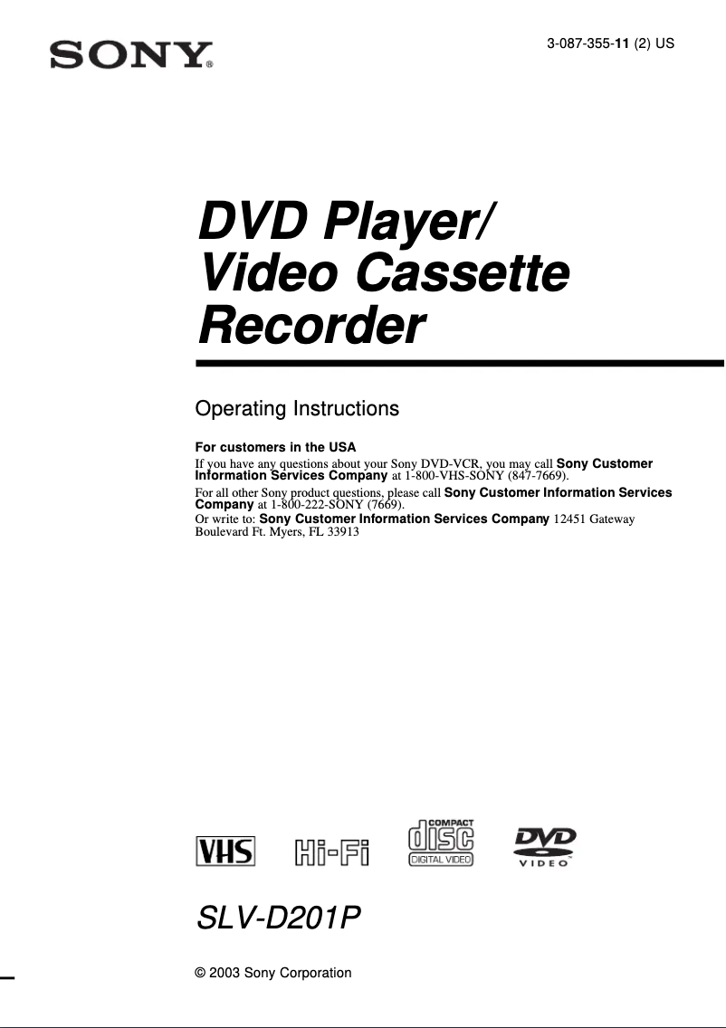 Page 1 de la notice Manuel utilisateur Sony SLV-D201P