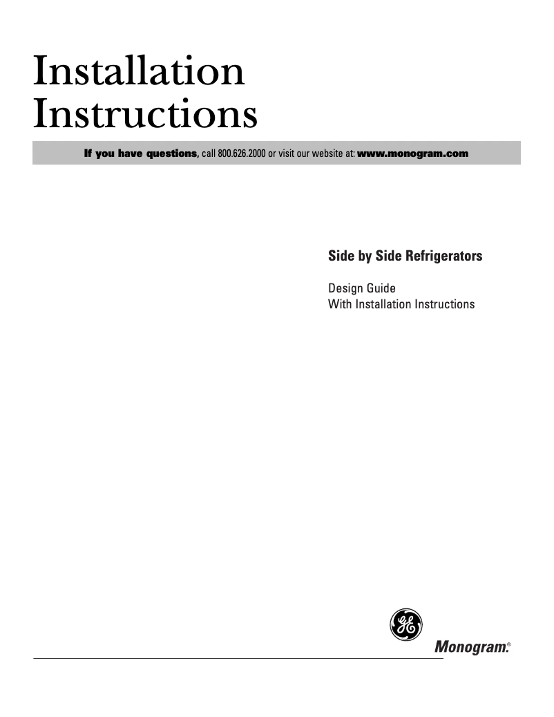 Page 1 de la notice Guide d'installation GE ZISW420DR