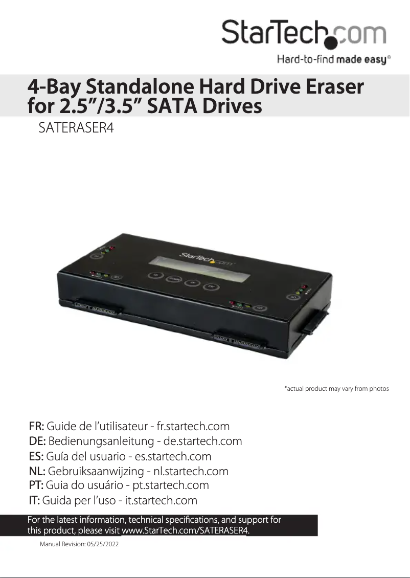 Page 1 de la notice Manuel utilisateur StarTech.com SATERASER4