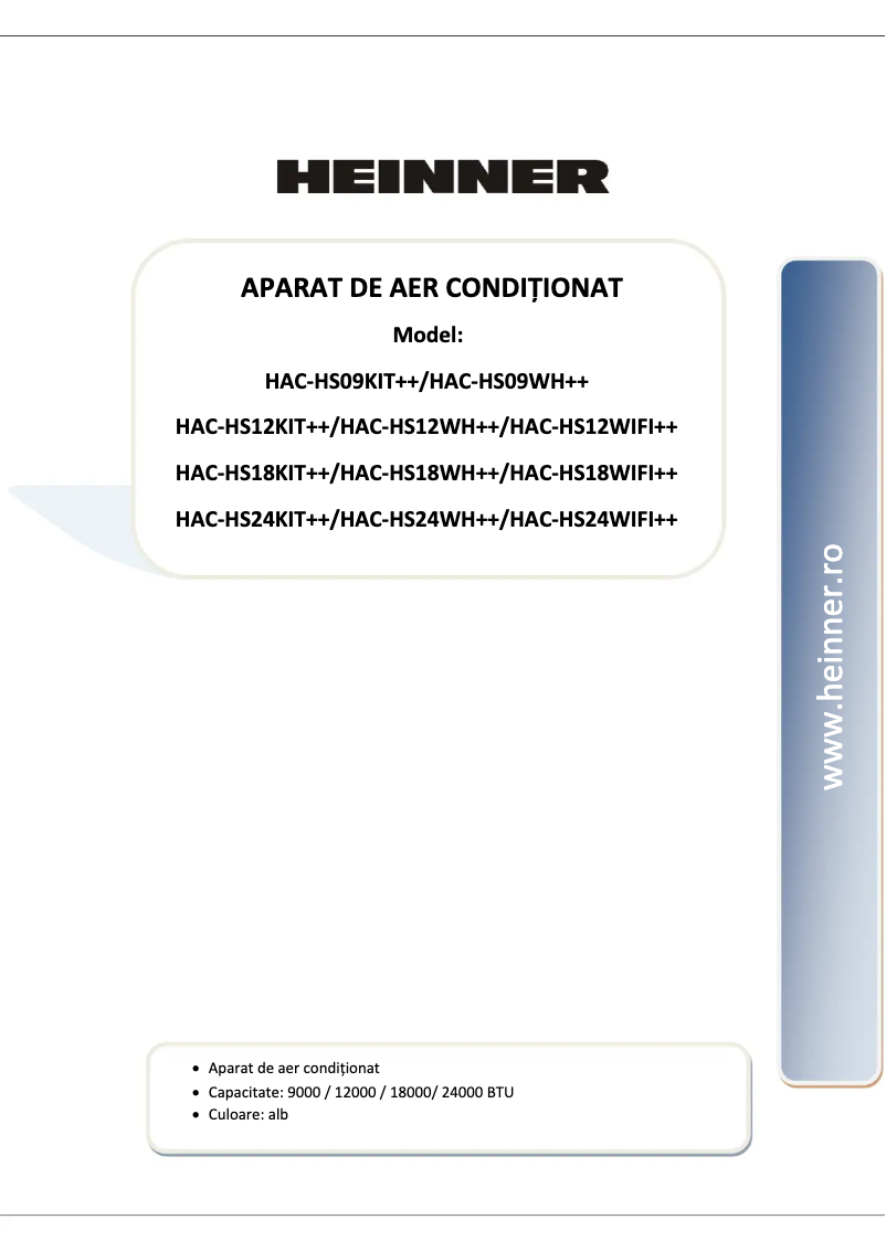 Image de la première page du manuel de l'appareil HAC-HS24WH++