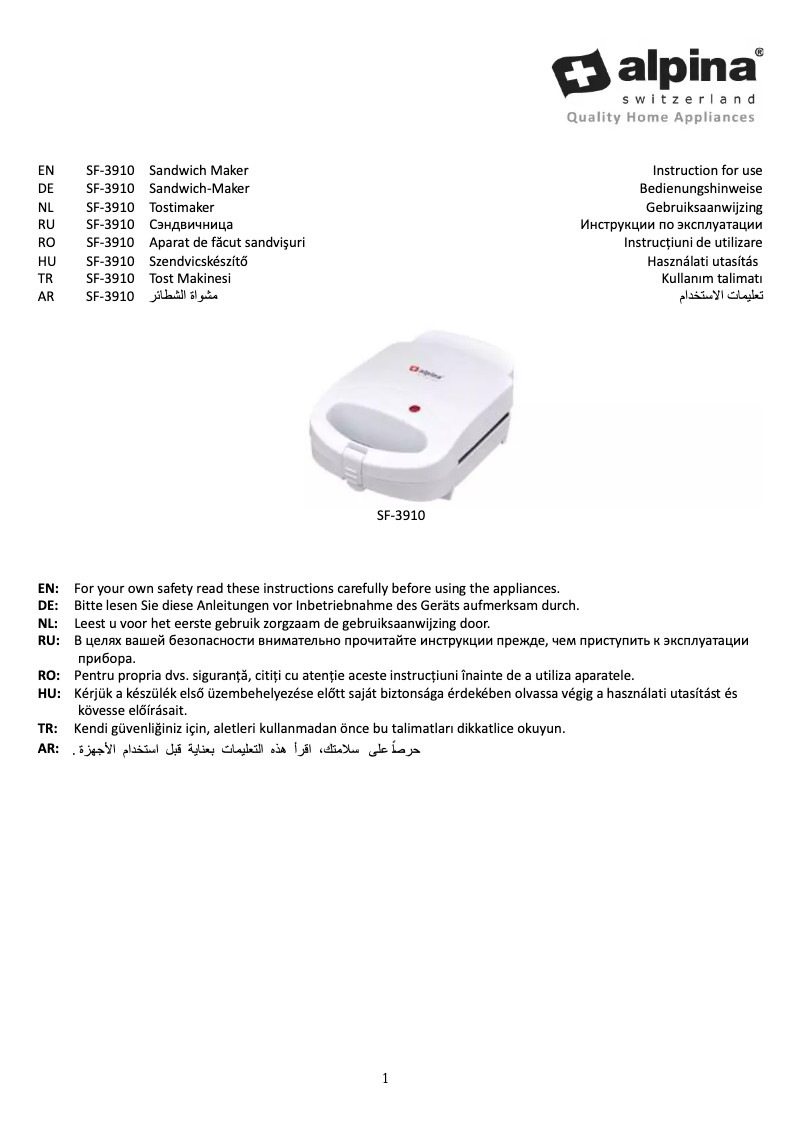Page 1 de la notice Manuel utilisateur Alpina SF-3910