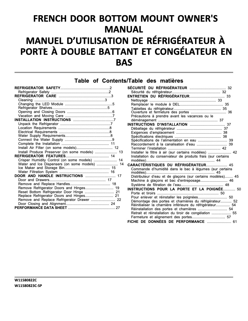 Page 1 de la notice Manuel utilisateur Whirlpool WRF555SDHB