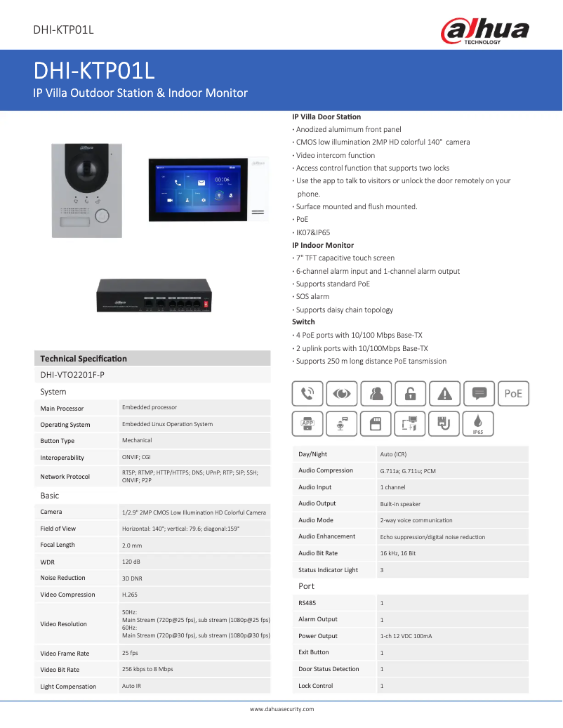 Page 1 de la notice Fiche technique Dahua Technology KTP01L