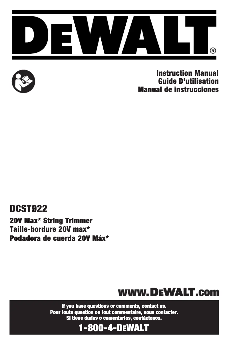 Page 1 de la notice Manuel utilisateur DeWalt DCST922
