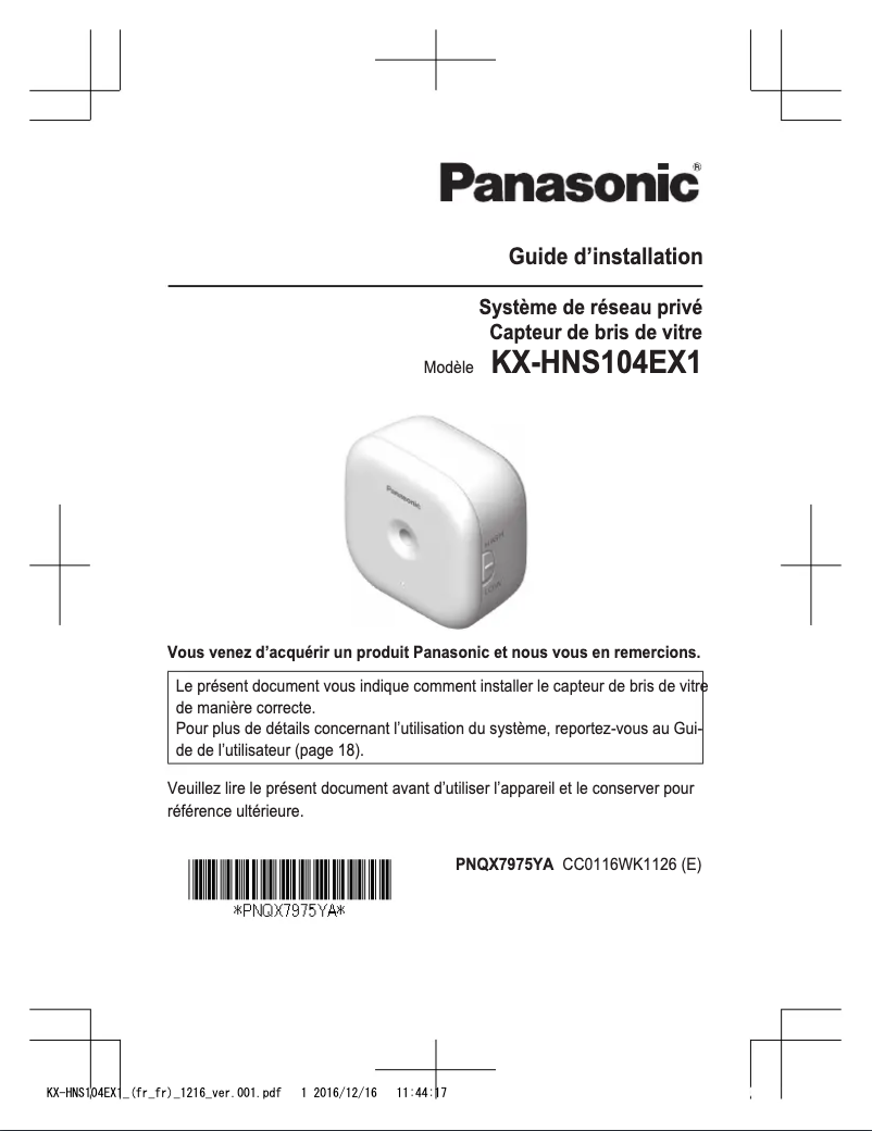 Page 1 de la notice Manuel utilisateur Panasonic KX-HNS104EX1