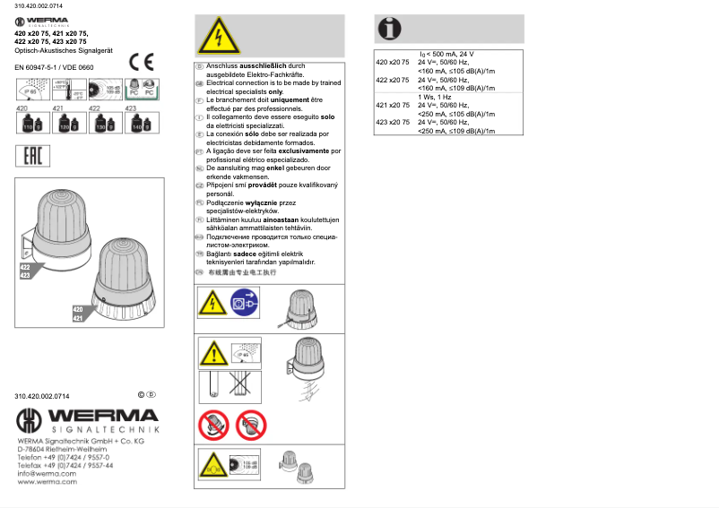 Page n°1 - Manuel utilisateur Werma 422
